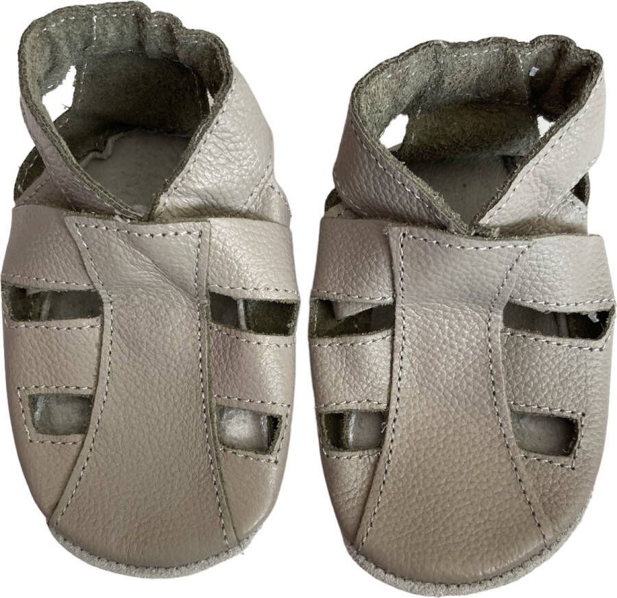 Baby-slofje.nl Grijze leren babyslofjes sandaaltjes van Baby-Slofje