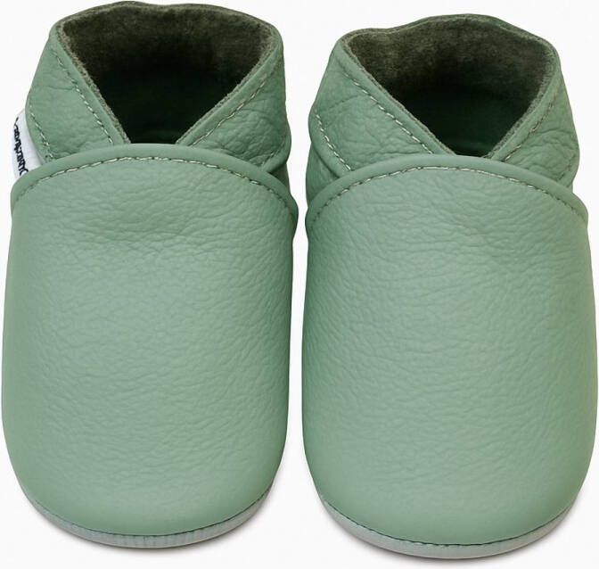 Baby-slofje.nl Lichtgroene effen leren babyslofjes van Baby-Slofje