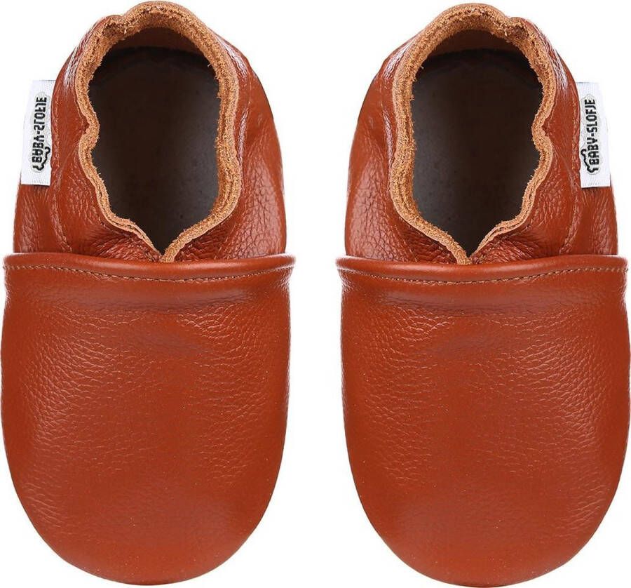 Baby-slofje.nl Roestbruine effen leren babyslofjes van Baby-Slofje