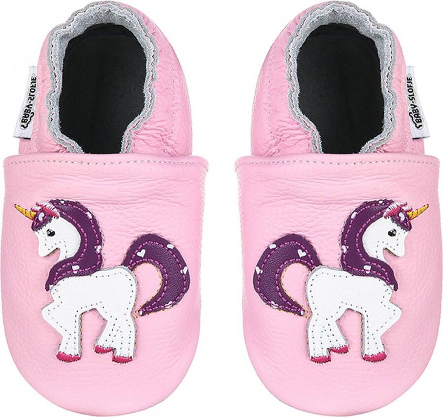 Baby-slofje.nl Roze leren babyslofjes van Baby-Slofje met Unicorn