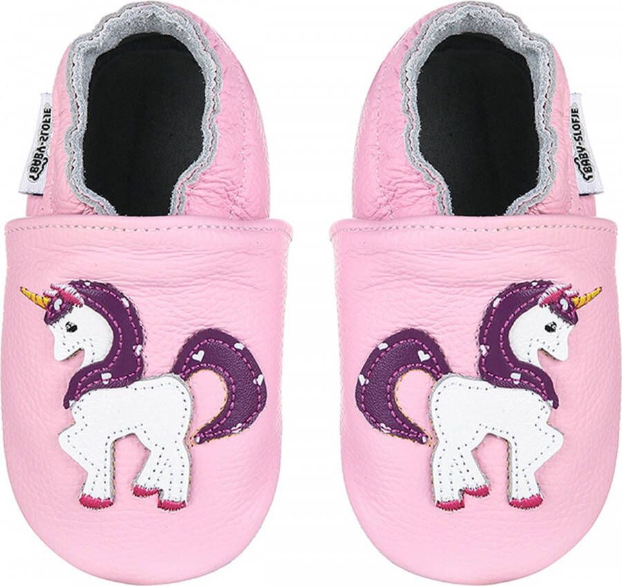 Baby-slofje.nl Roze leren babyslofjes van Baby-Slofje met unicorn