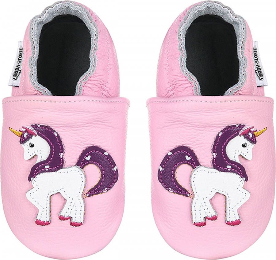 Baby-slofje.nl Roze leren babyslofjes van Baby-Slofje met unicorn