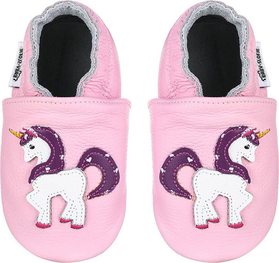 Baby-slofje.nl Roze leren babyslofjes van Baby-Slofje met unicorn - Foto 1