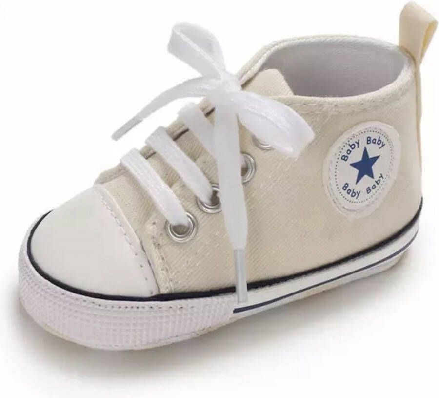 Baby-slofje.nl Stoere Baby Schoenen Babysneakers van Baby-Slofje Creme ( 12 cm)