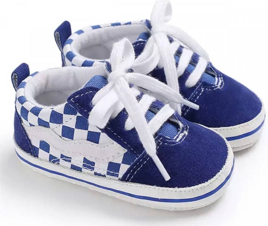 Baby-slofje.nl Stoere blauw-wit geblokte baby sneakers van Baby-slofje (13 cm)