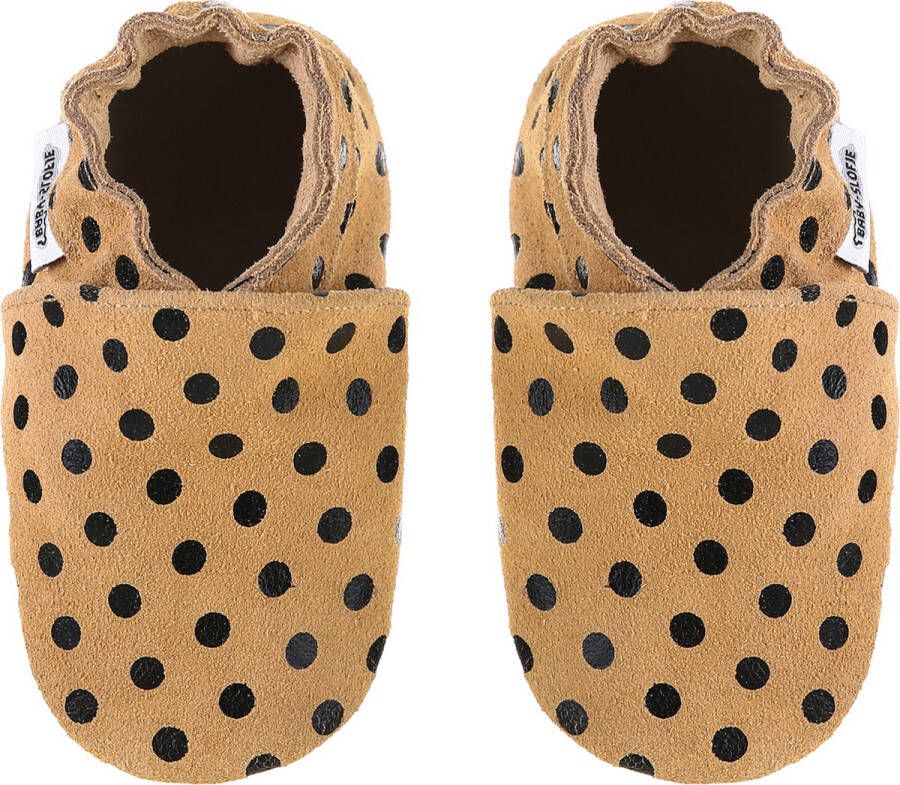 Baby-slofje.nl Zandkleurige suede babyslofjes met stippen van Baby-Slofje 6-12 maanden