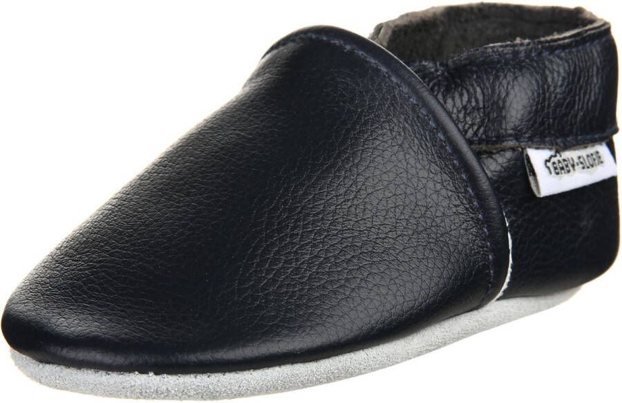 Baby-slofje.nl Zwarte leren effen babyslofjes van Baby-slofje