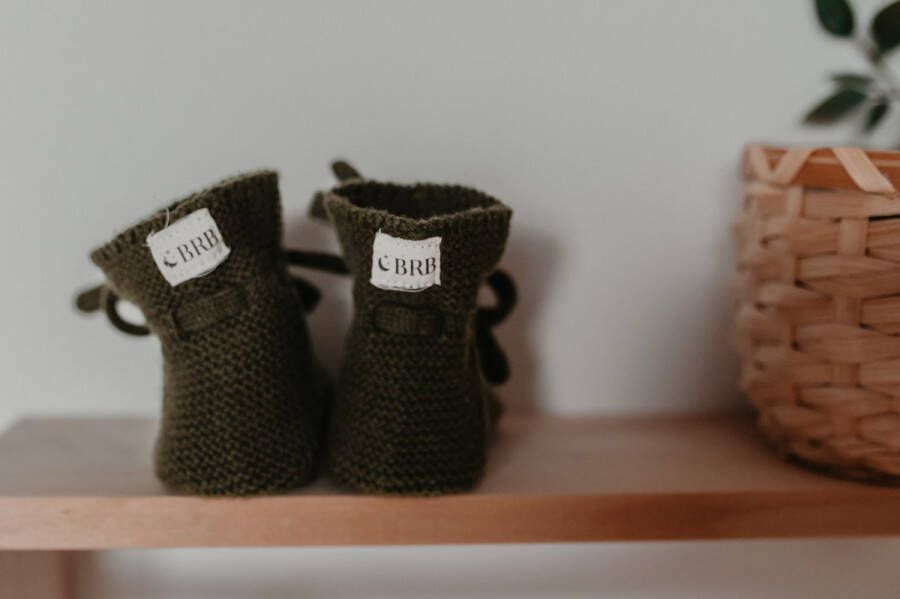 BabyRoomBoom Baby slofjes Merino Wol met Veter Donkergroen