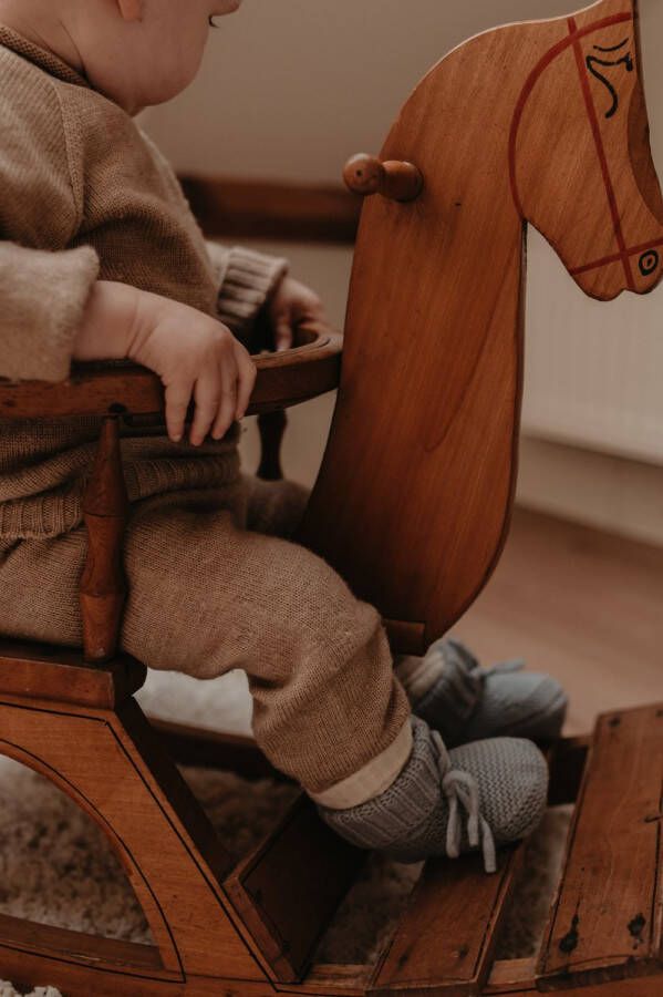 BabyRoomBoom Baby slofjes Merino Wol met chette Grijs