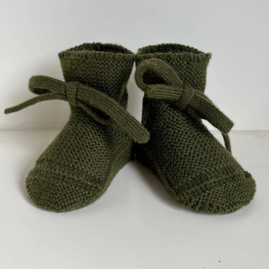 BabyRoomBoom Baby slofjes Merino Wol met Veter Donkergroen