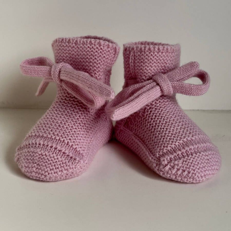 BabyRoomBoom Baby slofjes Merino Wol met Veter Zacht roze