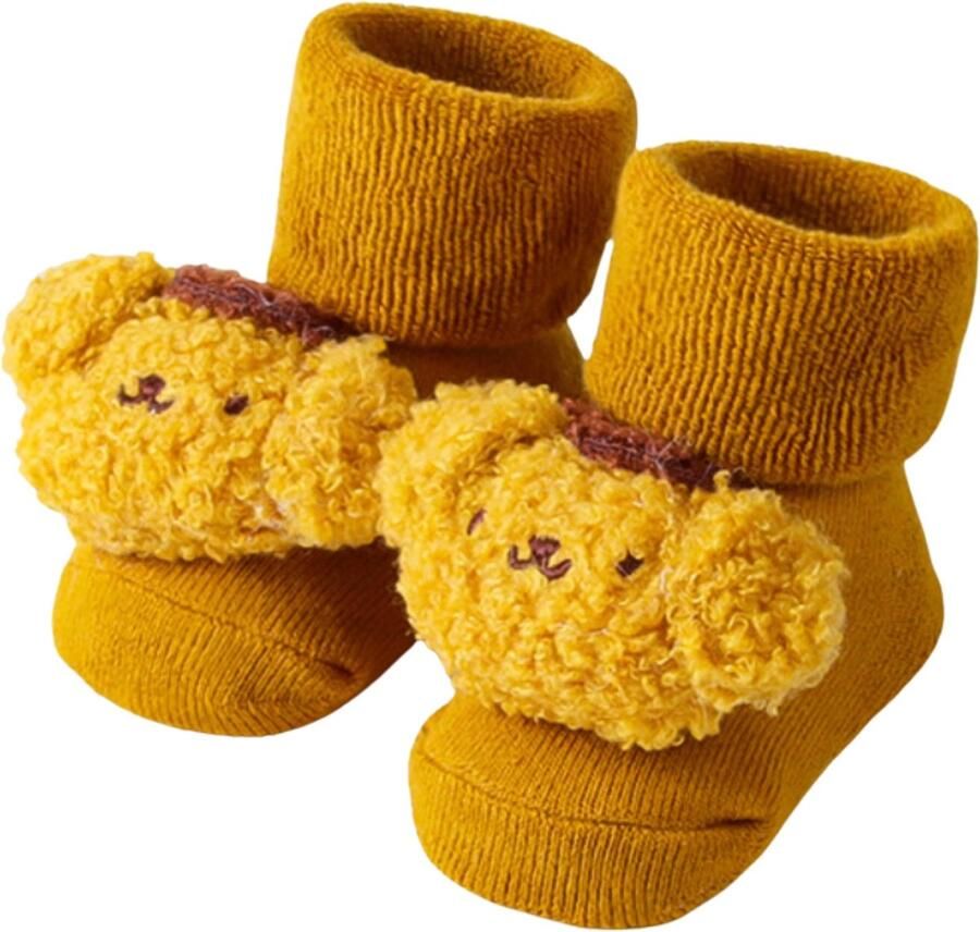 Babyslofjes Beertje Okergeel anti-slip thermisch kraamcadeau schattig pasgeboren baby
