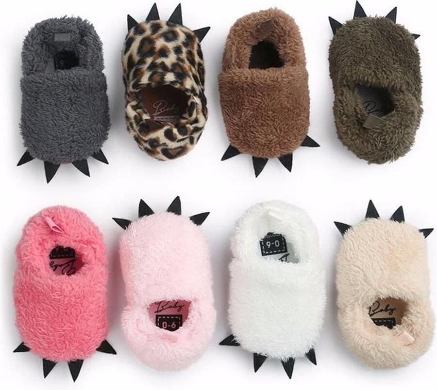 Babyslofjes Berenpootjes bruin grappige kindersloffen kraamcadeau baby anti-slip zachte fleece stof zoollengte