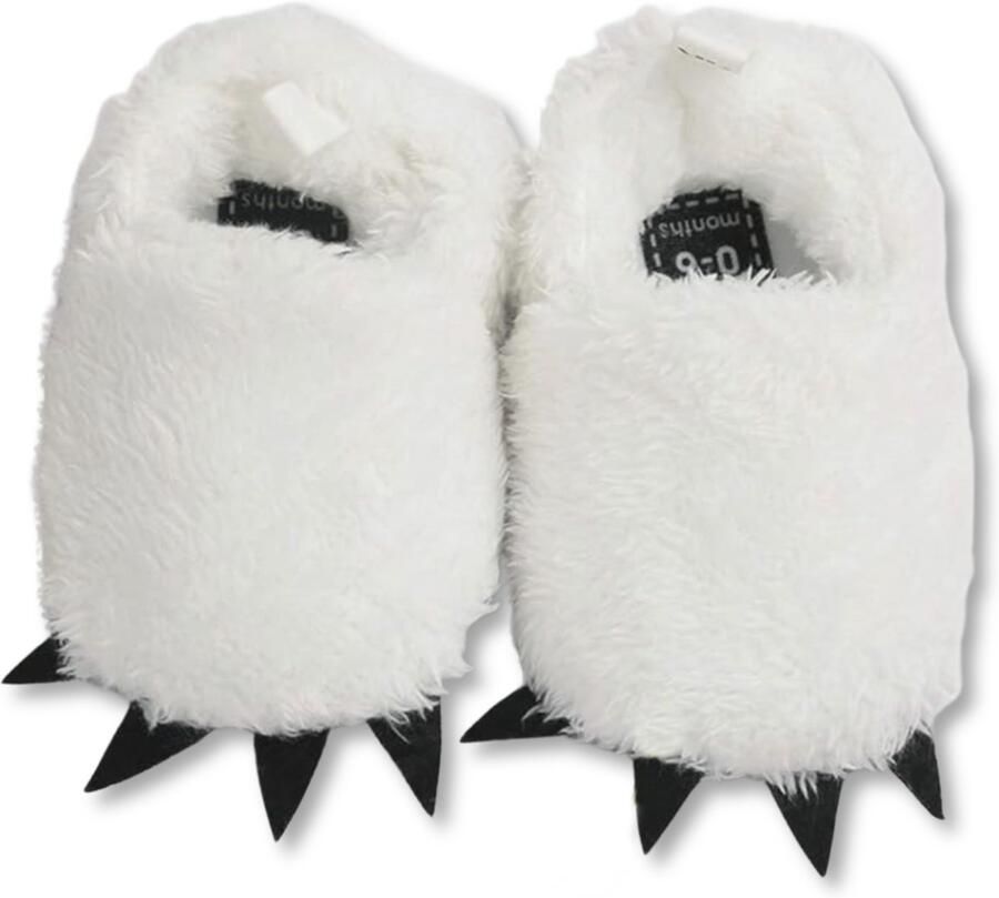 Babyslofjes Berenpootjes wit grappige kindersloffen kraamcadeau baby anti-slip zachte fleece stof zoollengte