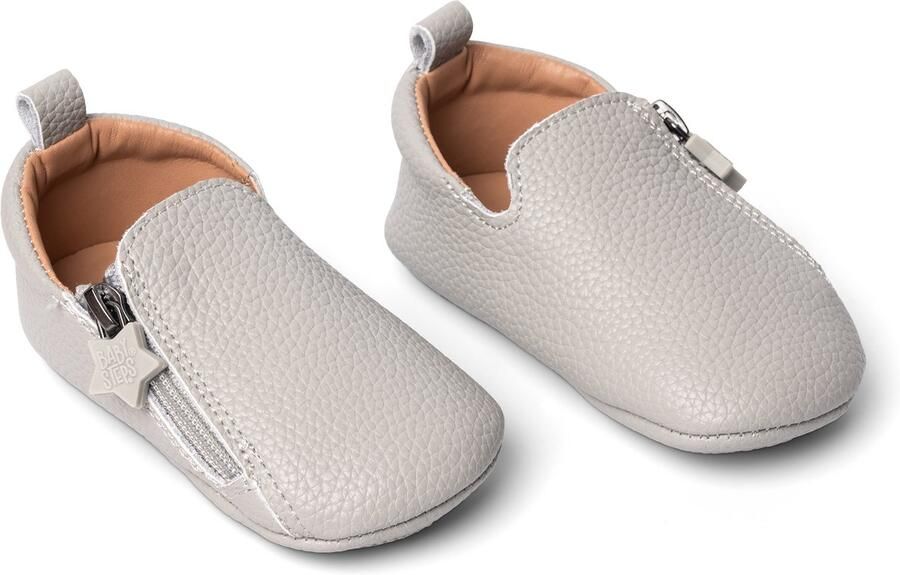BabySteps NOX Eerste Loopschoentjes Ash Grey Leer Licht & Flexibel Antislip Zool Voor Binnen & Buiten Ritssluiting Grijs