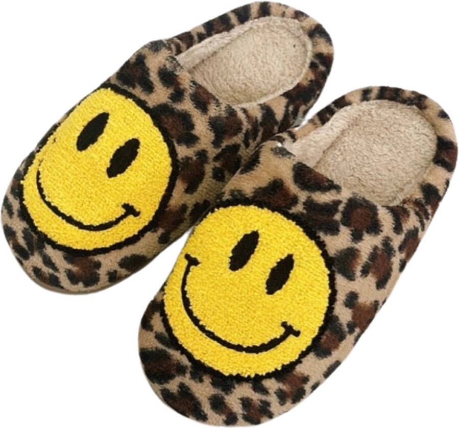 Badrock Smiley sloffen panter unisex pantoffels Smiley slippers tijger sloffen zachte pantoffels gekke sloffen dames & heren panter cadeau