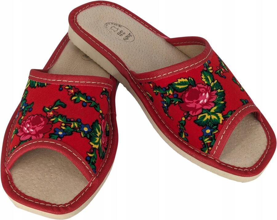 Baffiks Dames Pantoffels Huis Slipper Leer Geborduurd Rood