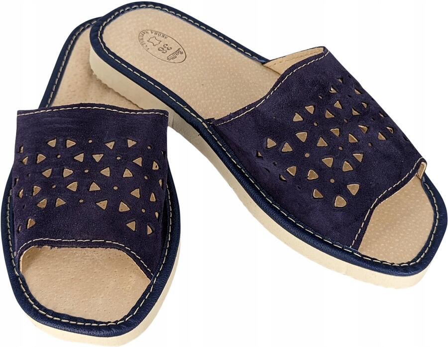 Baffiks Dames Pantoffels Leer Blauw Comfortabele Huis Schoenen