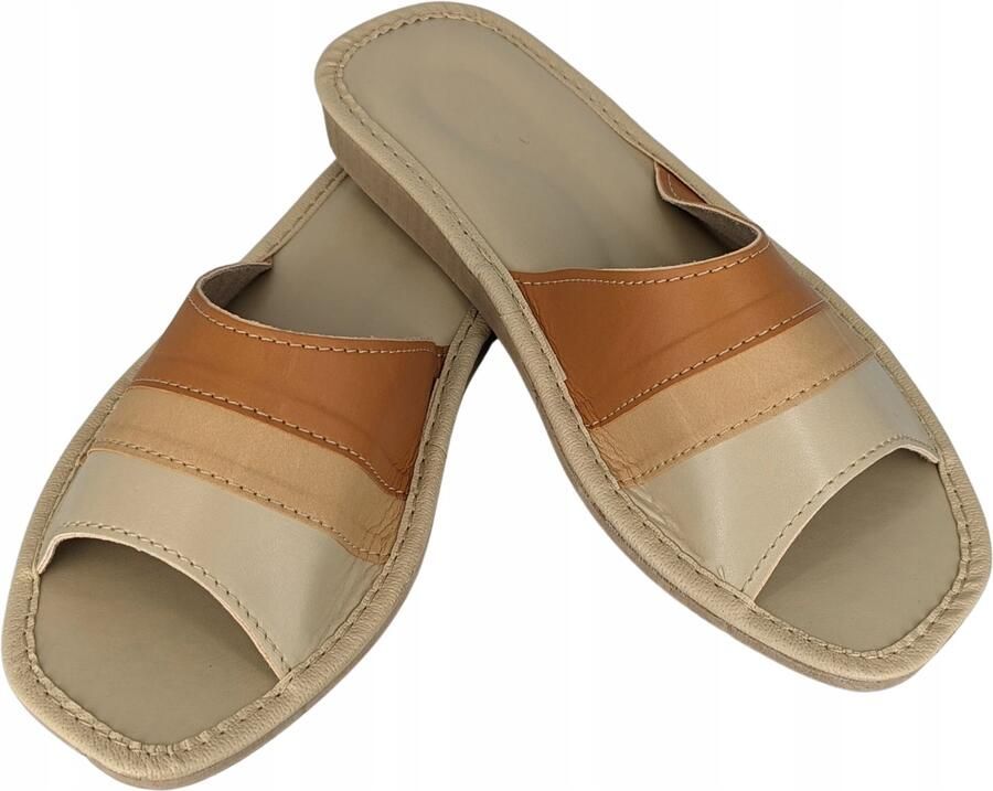 Baffiks Dames Pantoffels Leer Ecru & Bruin Comfort & Stijl