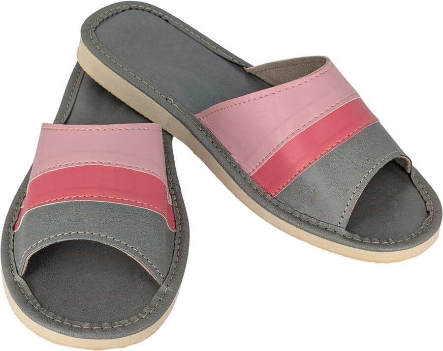 Baffiks Dames Pantoffels Leer Gestreepte Roze
