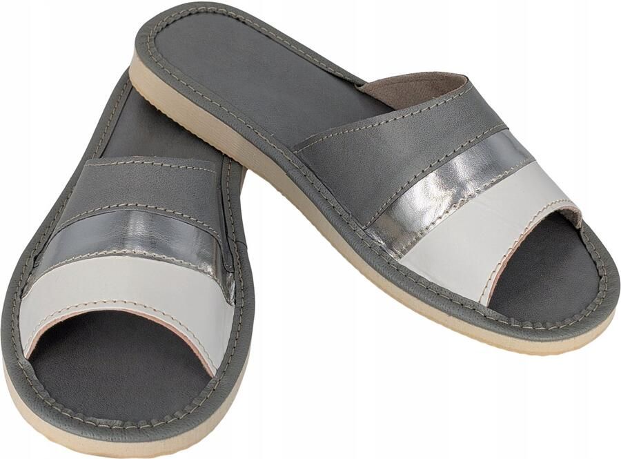 Baffiks Dames Pantoffels Leer Grijs Zilver Wit Comfort voor Thuis