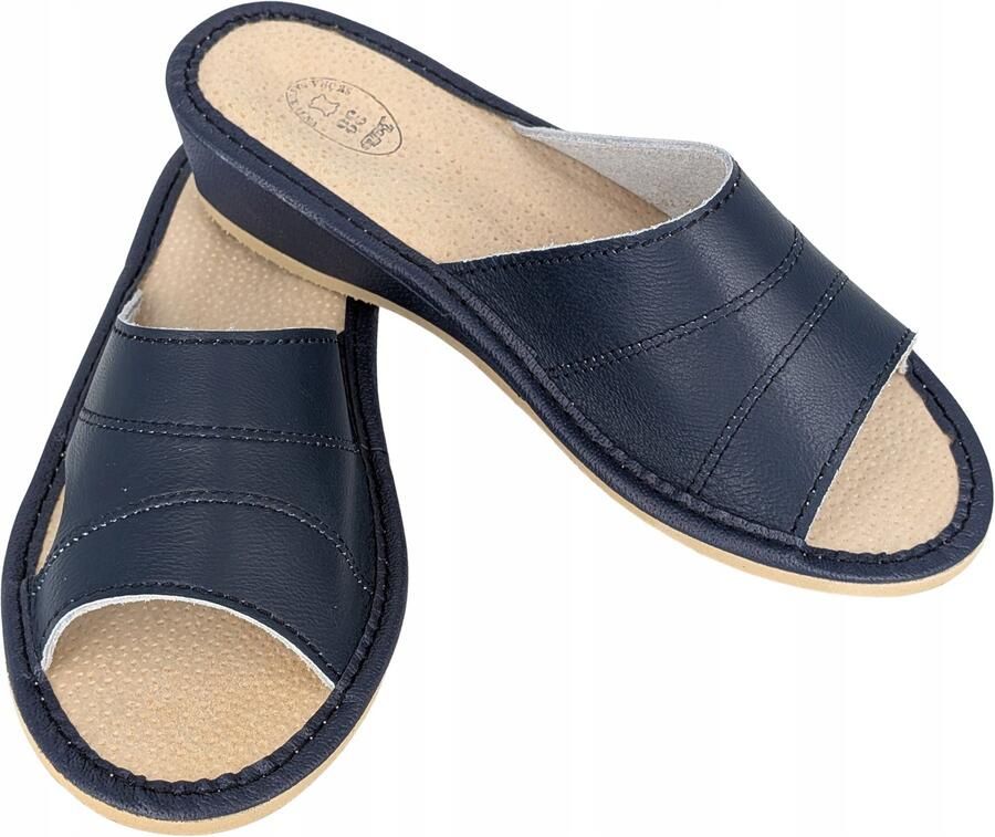 Baffiks Dames Pantoffels Leer Navy Blauw Sleehak