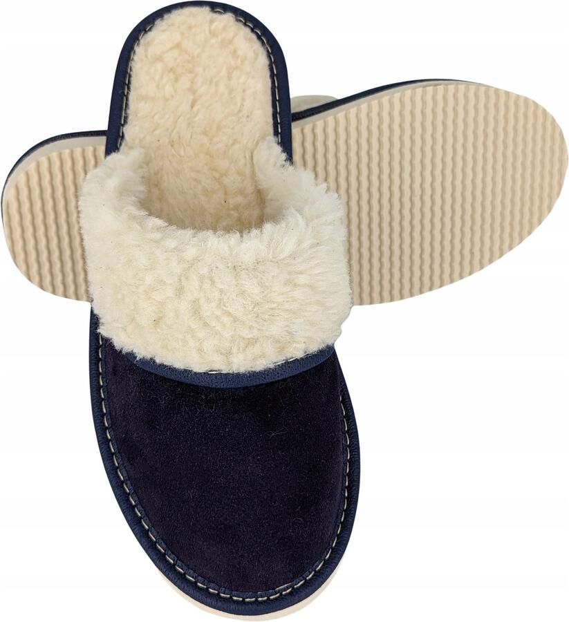 Baffiks Dames Pantoffels Leer Wol Marineblauw