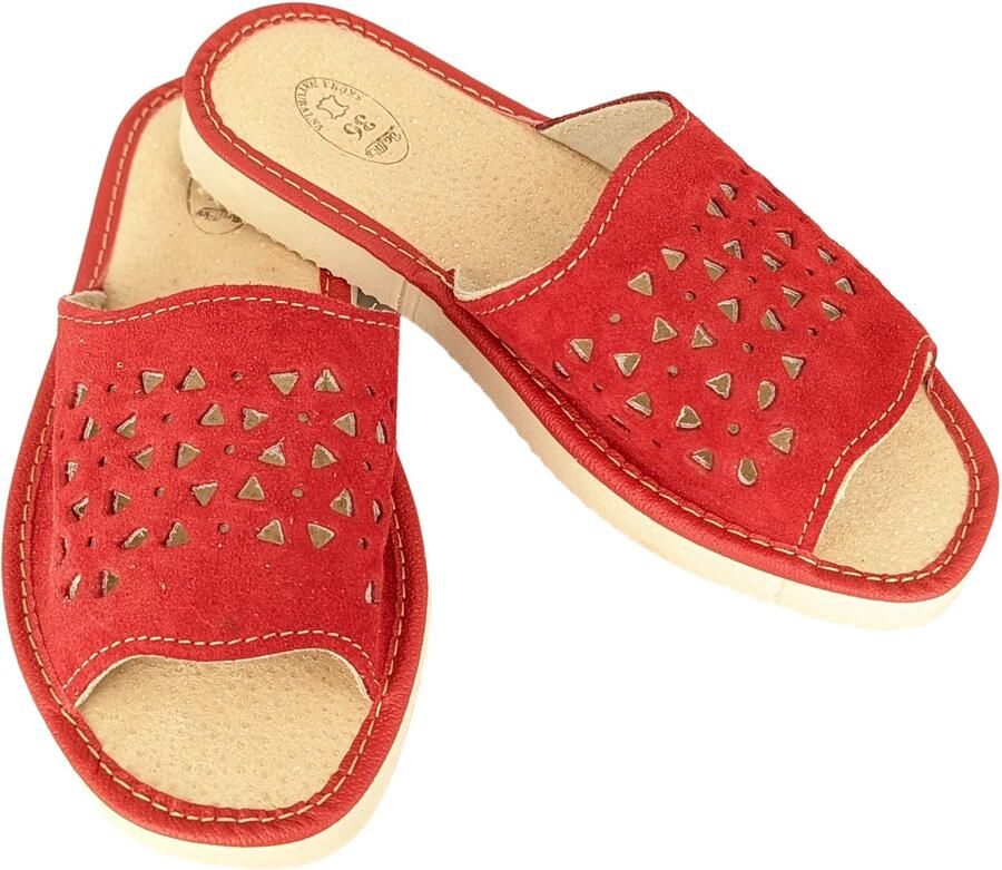 Baffiks Dames Pantoffels van Rood Suède Comfortabele Huis Schoenen