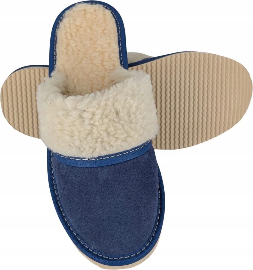 Baffiks Dames Pantoffels Leer Blauw Warme Wol & Suède