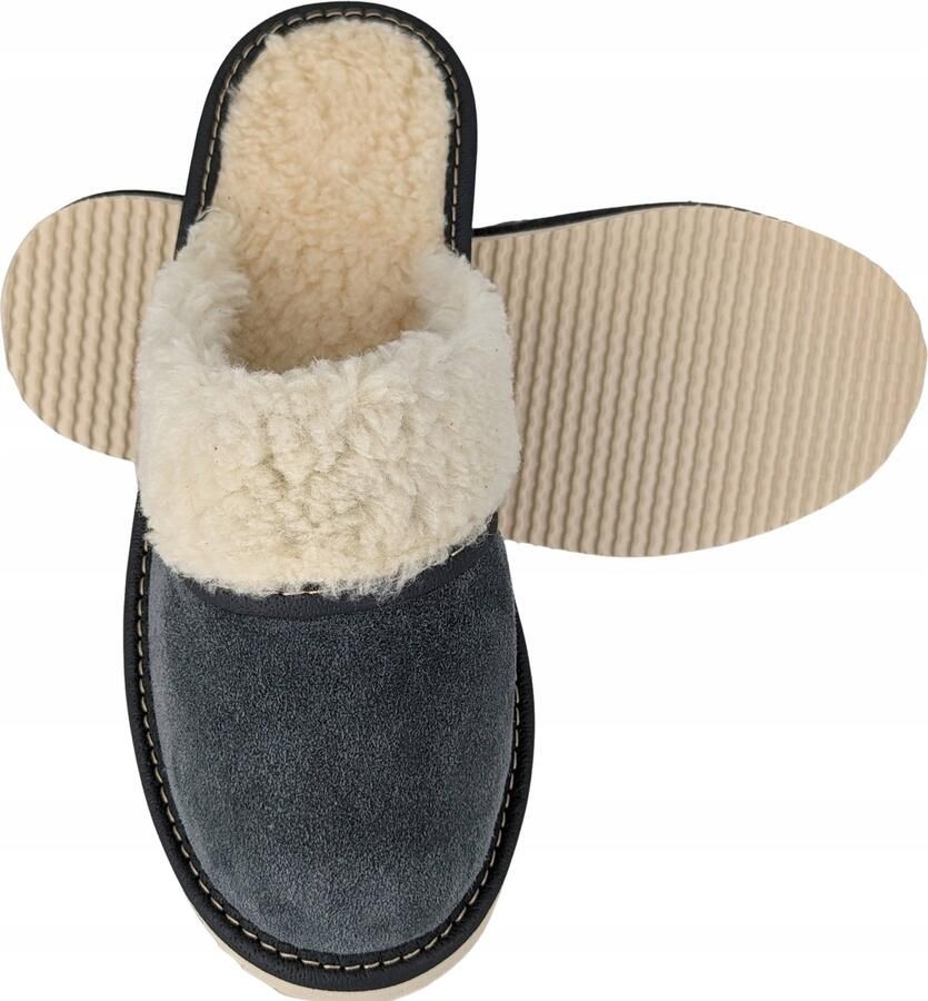 Baffiks Dames Pantoffels Wol & Leer Warme Winter Huisschoenen Grijs