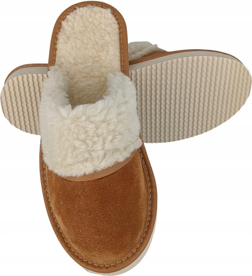 Baffiks Dames Pantoffels Wol Leer Bruin Comfort & Warmte