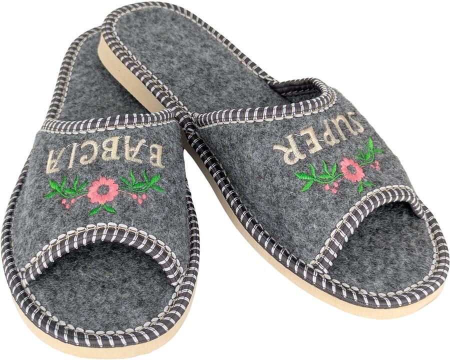 Baffiks Super Oma Pantoffels Warme Filc Slippers met Unieke Borduring