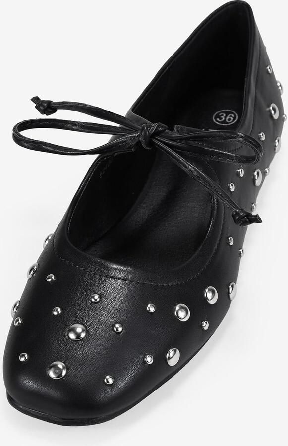 Ballerina's met metalen studs strik en vierkante neus veter sluiting