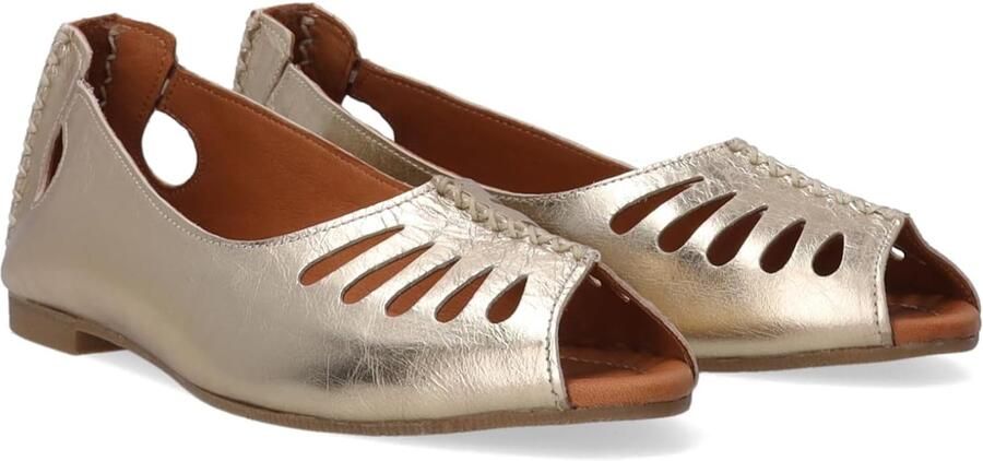 Ballerina's van kalfsleer met open neus en sierlijke stiksels goud