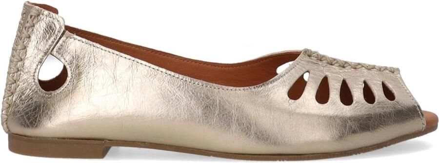 Ballerina's van kalfsleer met open neus en sierlijke stiksels goud