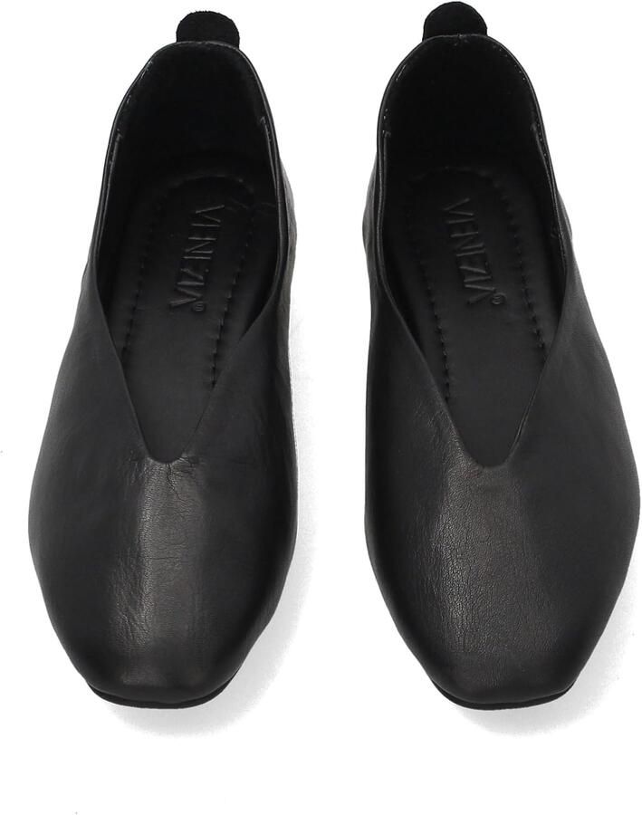 Ballerina's van leer met vierkante neus en flexibele zool zwart