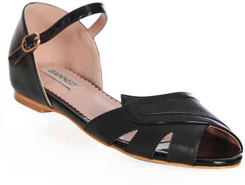 Banned Glamorous Gliders Flat Sandaal met enkelband 37 Shoes Zwart