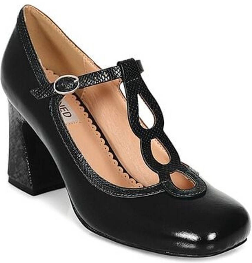 Banned Retro Mod Muse T-Strap hakken Hoge Hakken zwart Polyurethaan
