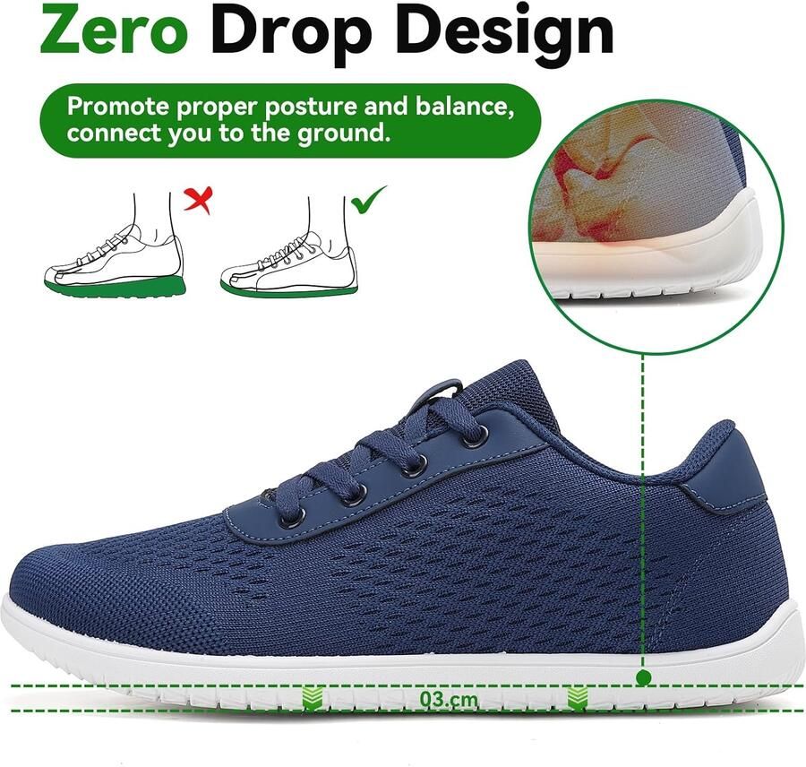 Barvoetsschoenen voor en breed teenvak zero-drop zool licht ade d en antislip