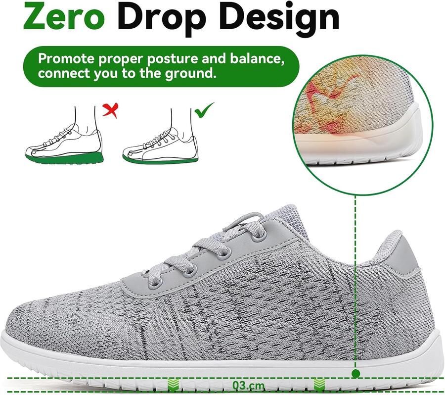 Barvoetsschoenen voor en breed teenvak zero-drop zool licht ade d en antislip
