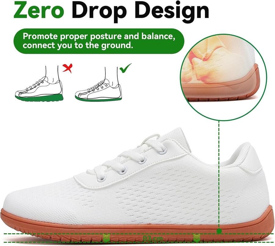 Barvoetsschoenen voor en breed teenvak zero-drop zool licht ade d en antislip