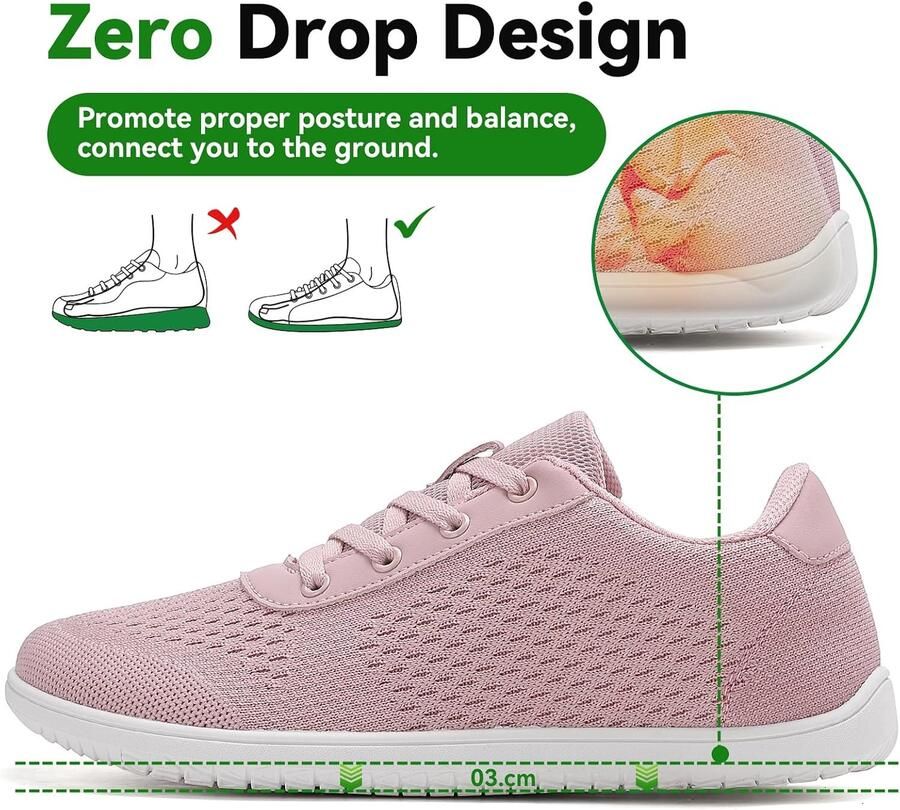 Barvoetsschoenen voor en breed teenvak zero-drop zool licht ade d en antislip