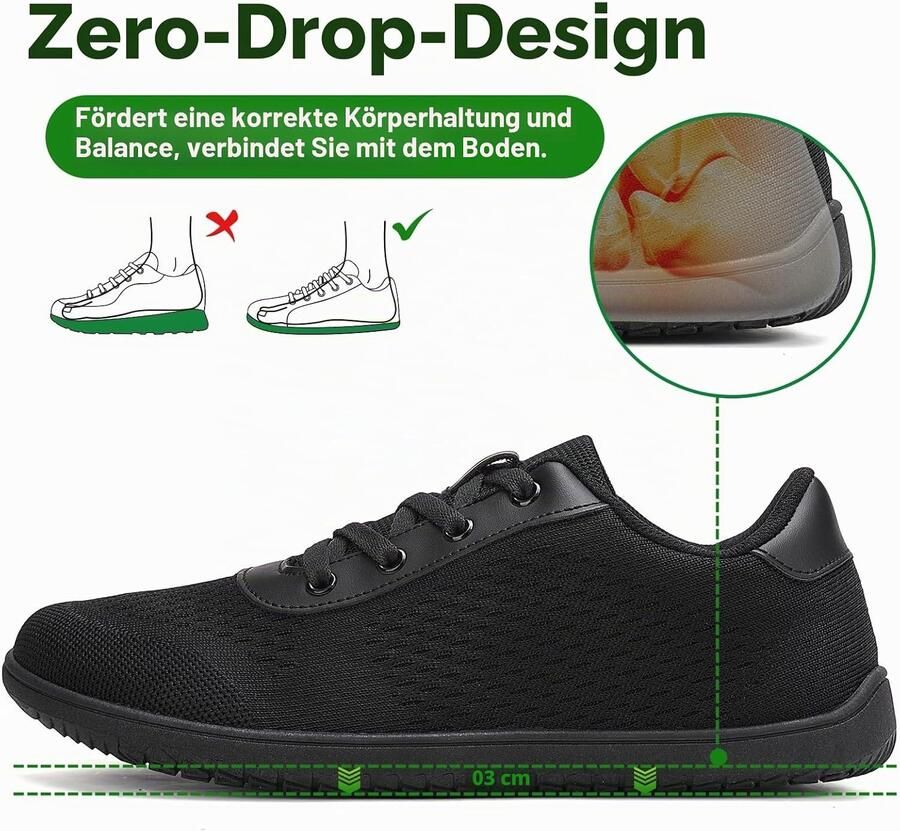 Barvoetsschoenen voor en breed teenvak zero-drop zool licht ade d en antislip