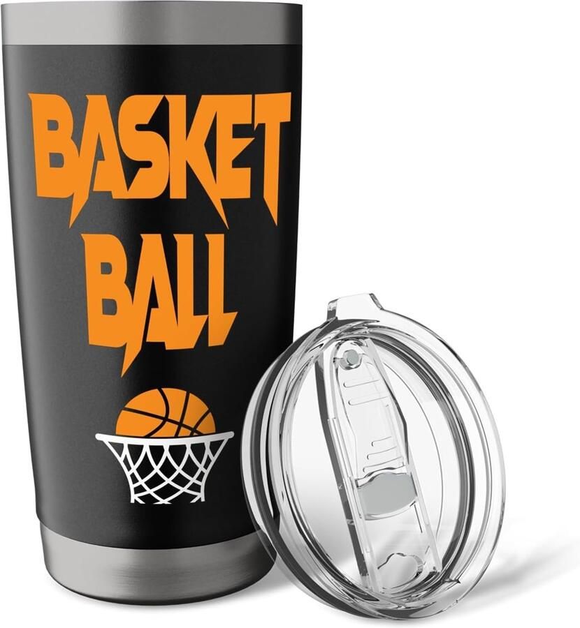 Basketbalbeker met korf en bal