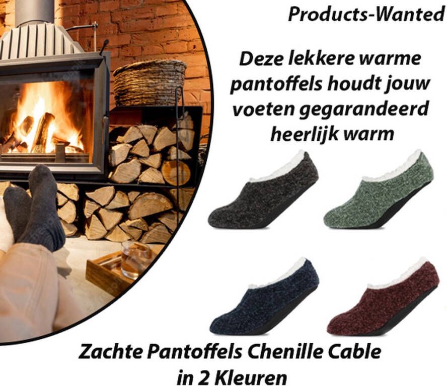 Basset 2 Paar Zachte Pantoffels Chenille Cable in NachtBlauw en Antraciet 39