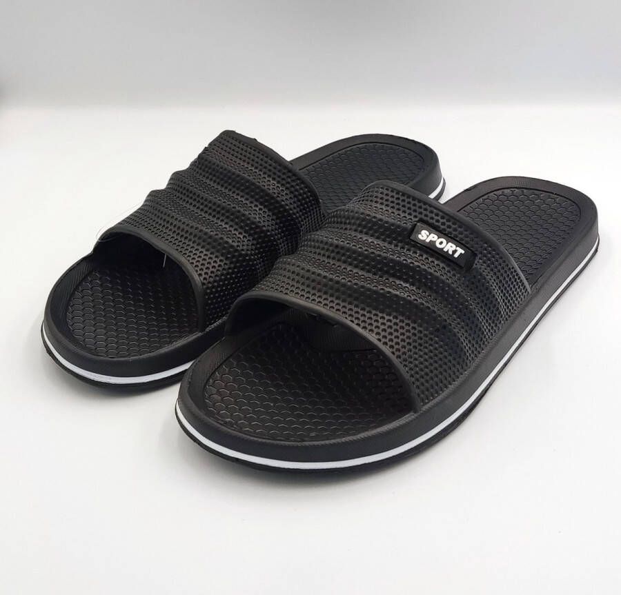 BBS Heren mannen slippers effen zwart sport zwart ideaal voor thuis of bad strand