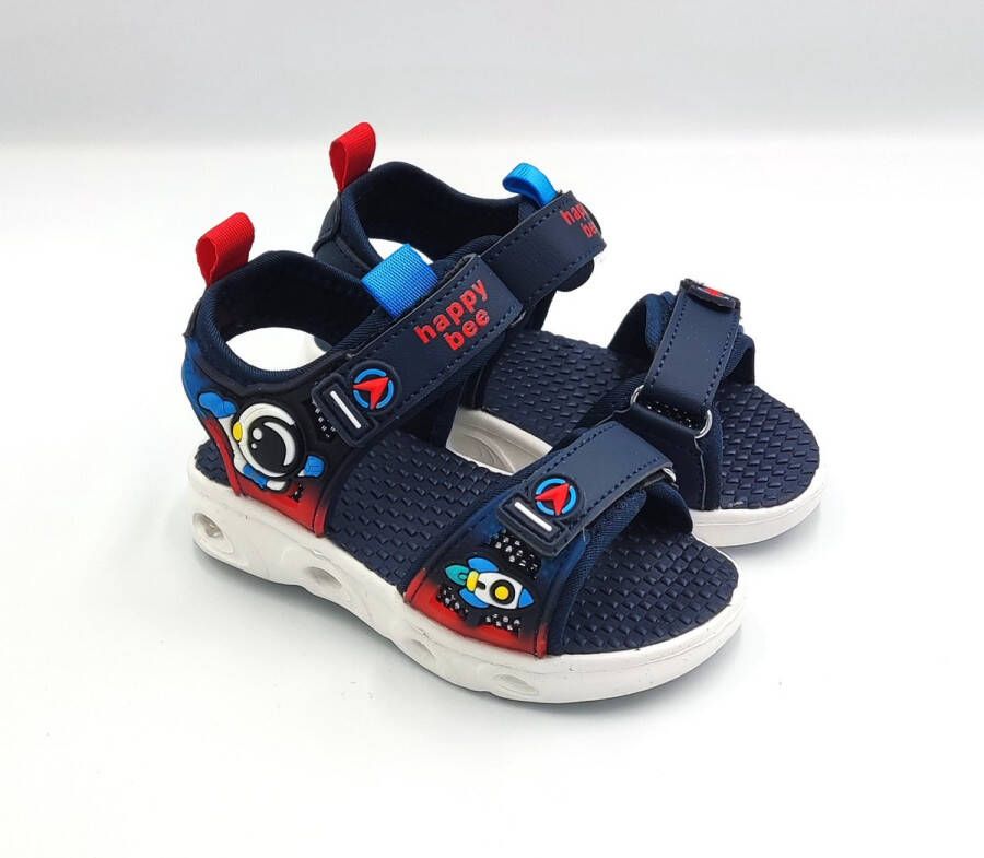 BBS Jongens baby peuter kleuter zomer sandalen met felle lichtjes in de zool blauw en rood space raket fantasie dubbele klittenband sluiting