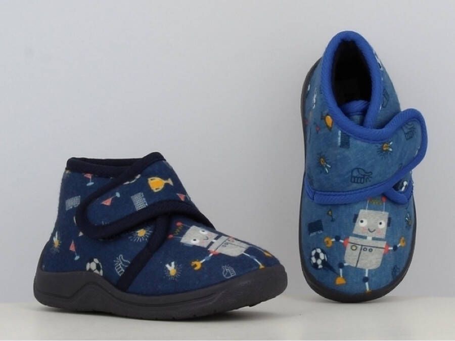 BBS Jongens baby peuter kleuter robot pantoffels Marine met leuke robot figuur sterke antislip