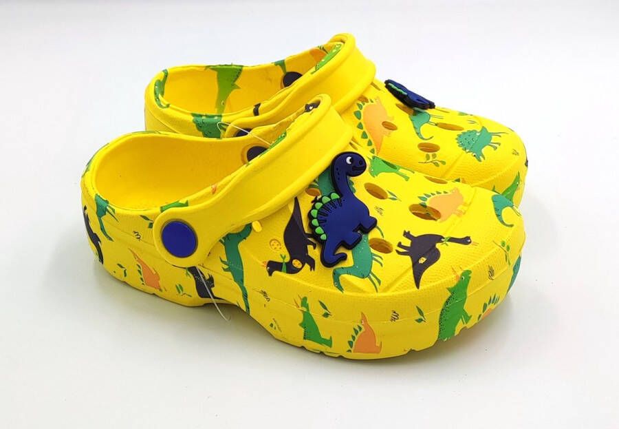 BBS Kinder baby peuter kleuter klompen dinosaurus en clogs geel groen en blauw met dino fantasie ideaal voor thuis of op het strand