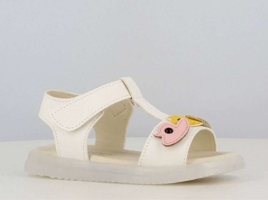 BBS Meisjes baby peuter kleuter zomer sandalen wit met vogeltjes aan de tenen klittenband sluiting